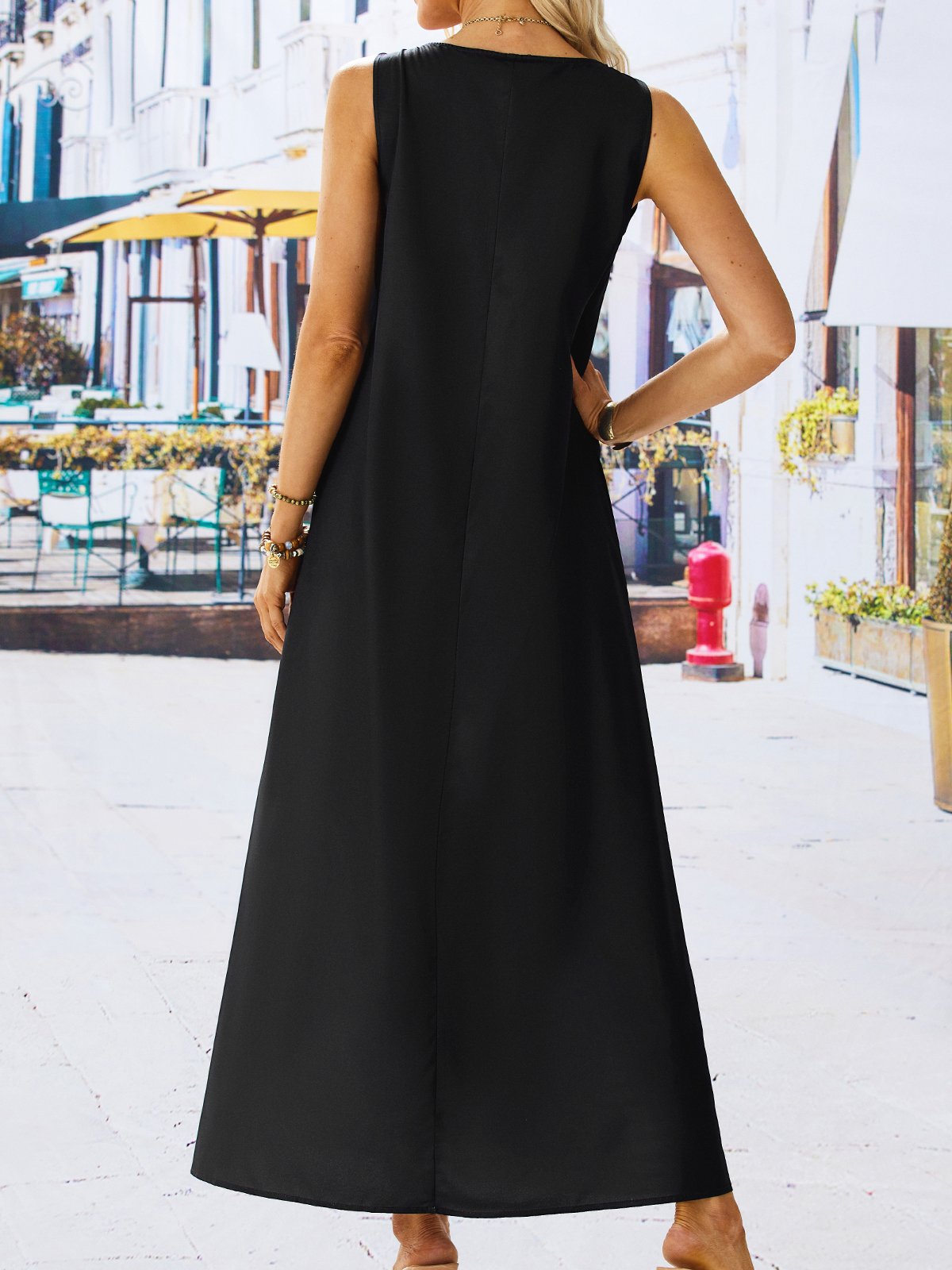 Casual Cor Quadra Tecelagem Vestido