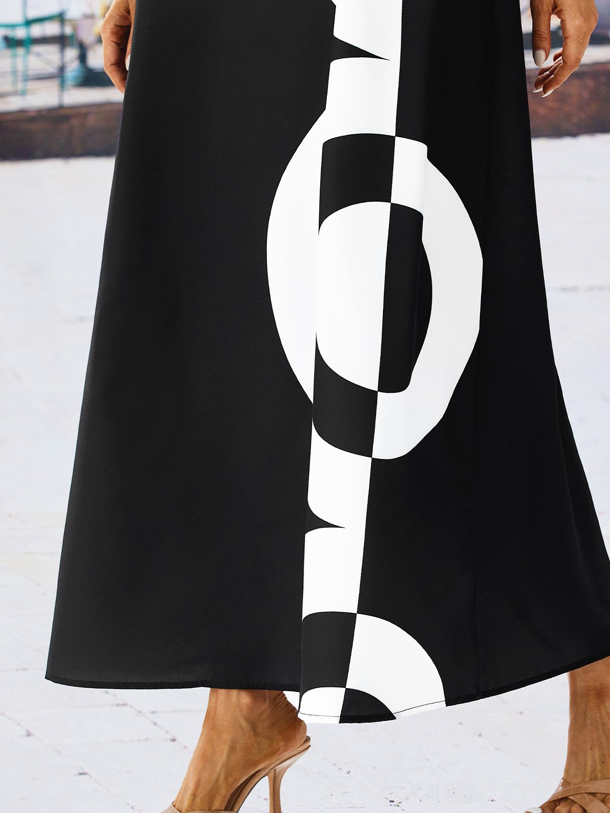 Casual Cor Quadra Tecelagem Vestido