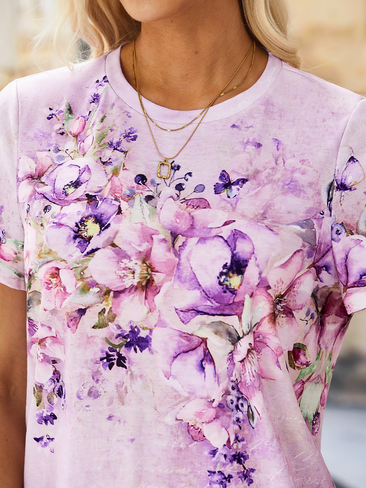 Floral Pescoço tripulação Solto Casual Camisa