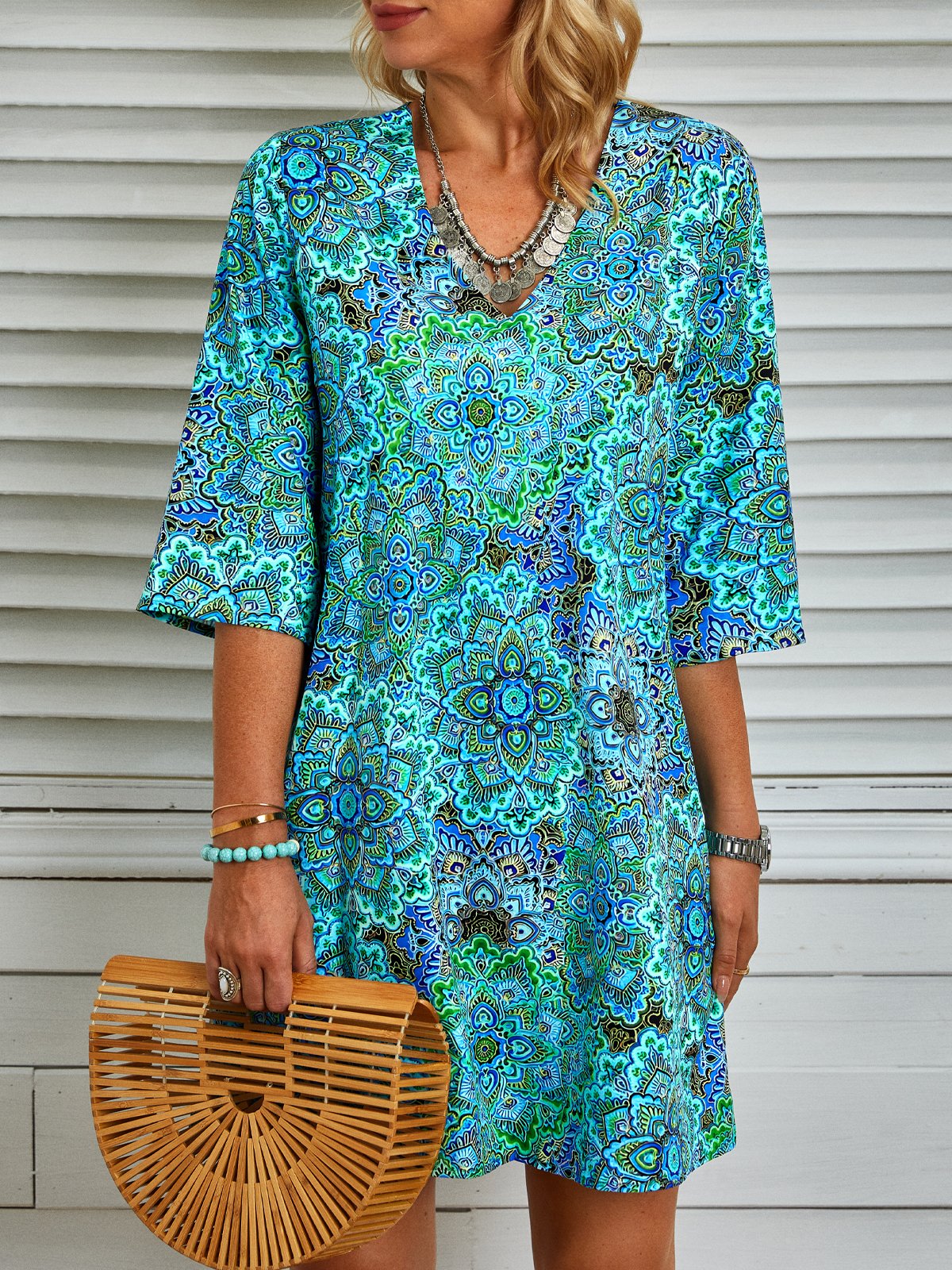 Floral Tecelagem Vestido