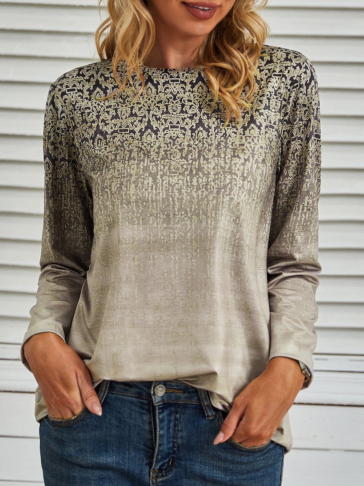 Impresso Manga Comprida Casual Camisa