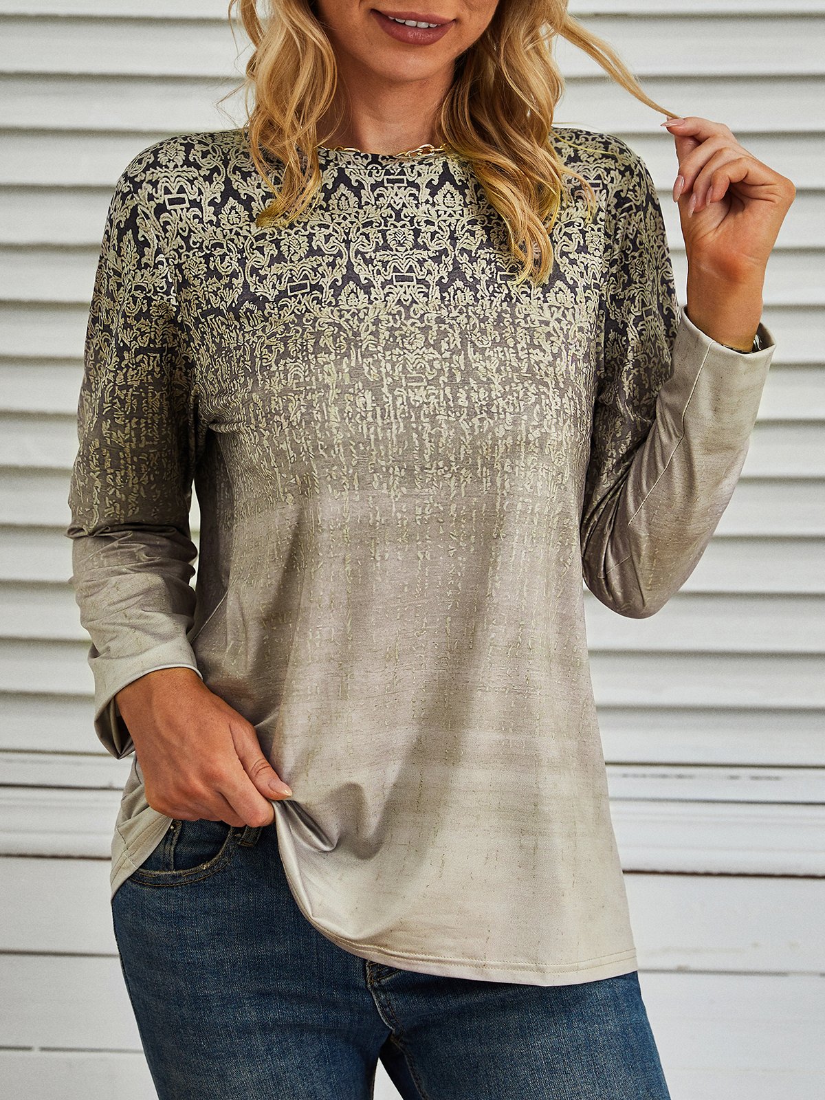 Impresso Manga Comprida Casual Camisa