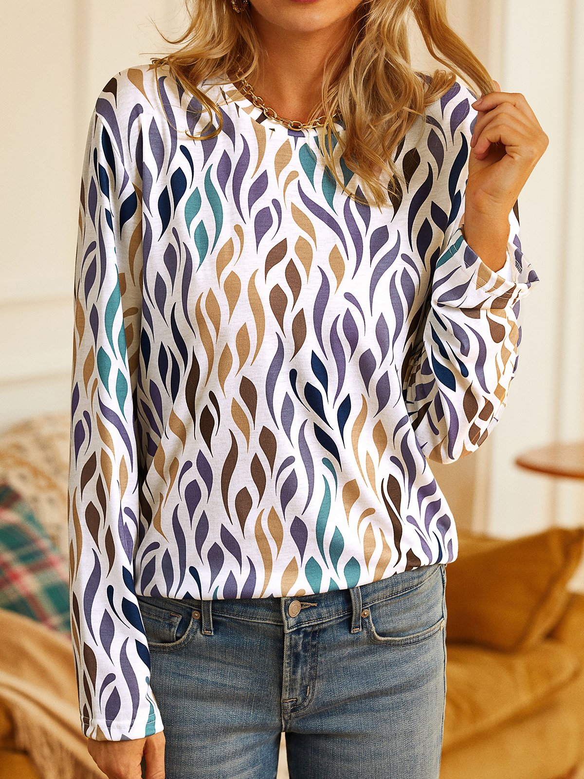 Geométrico Impresso Casual Longo-manga Camisa