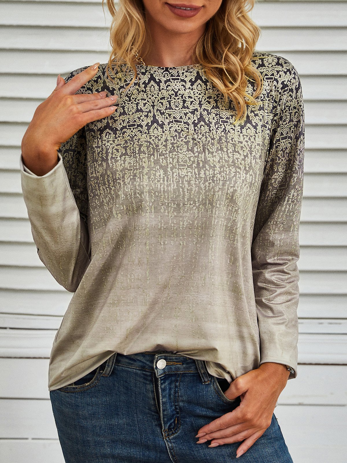 Impresso Manga Comprida Casual Camisa