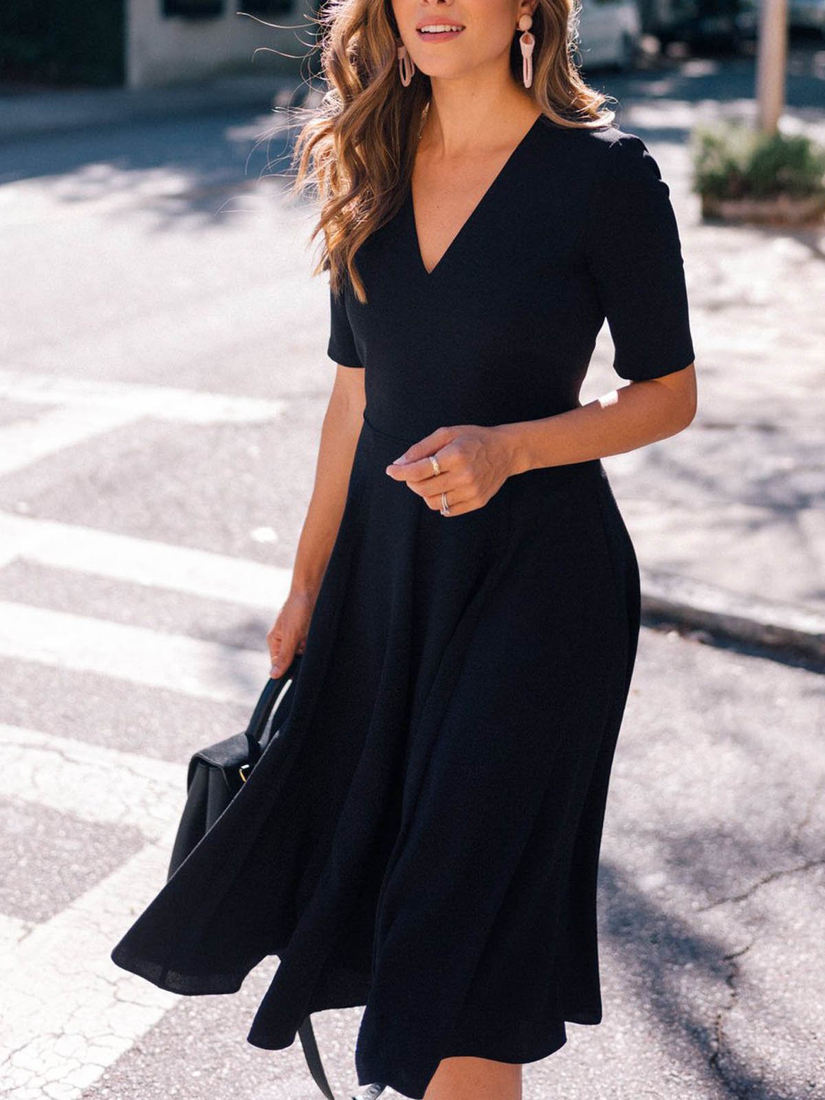 Casual Manga Curta Gola  V Vestido