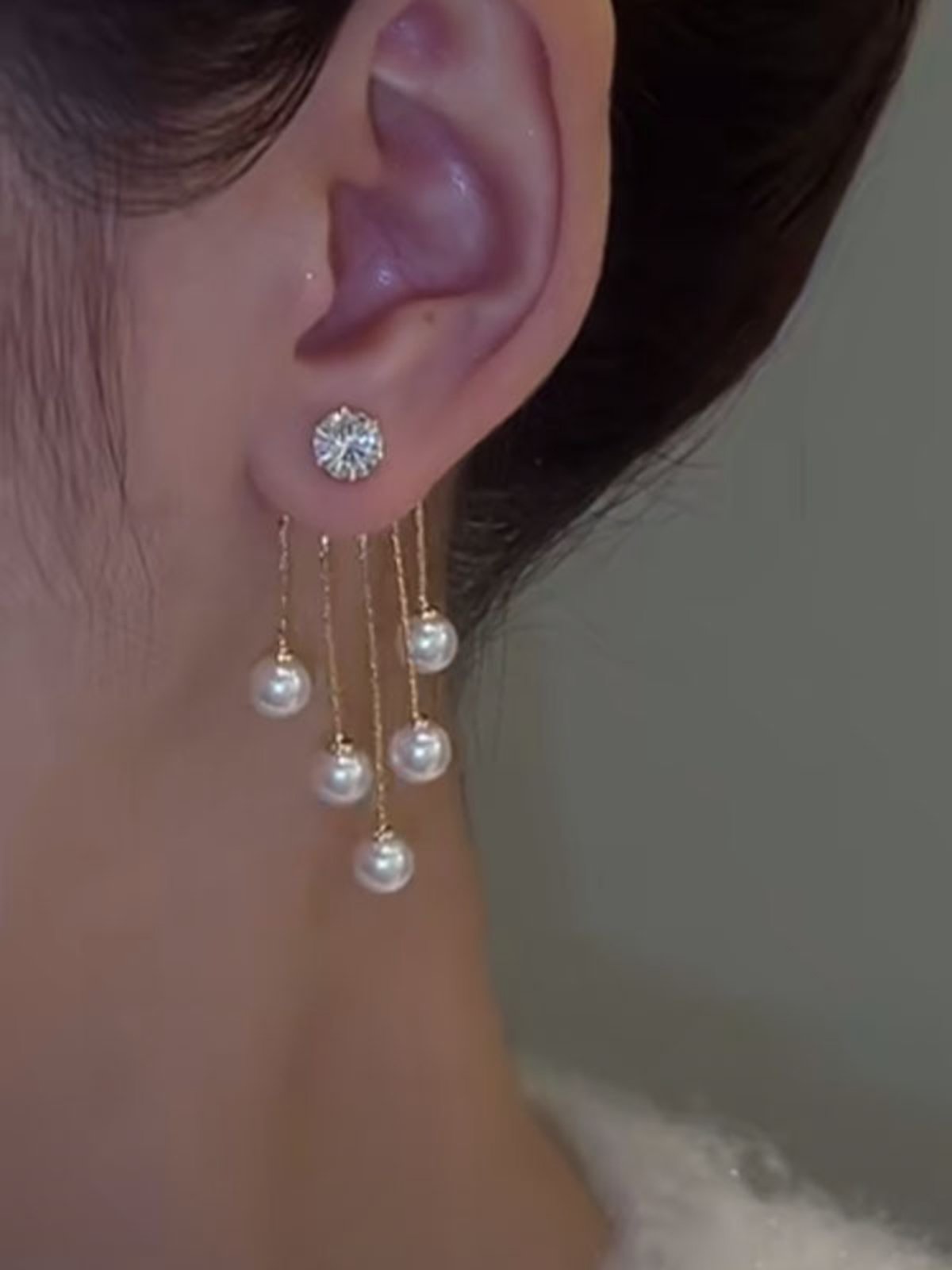 Pérola Borla Strass brincos