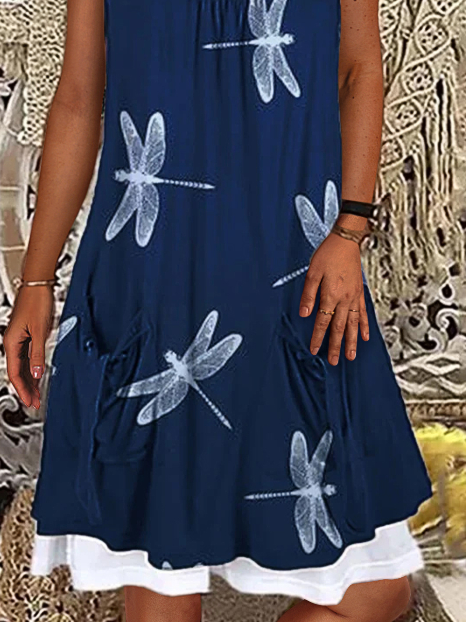 Pescoço tripulação Sem Manga Vestido