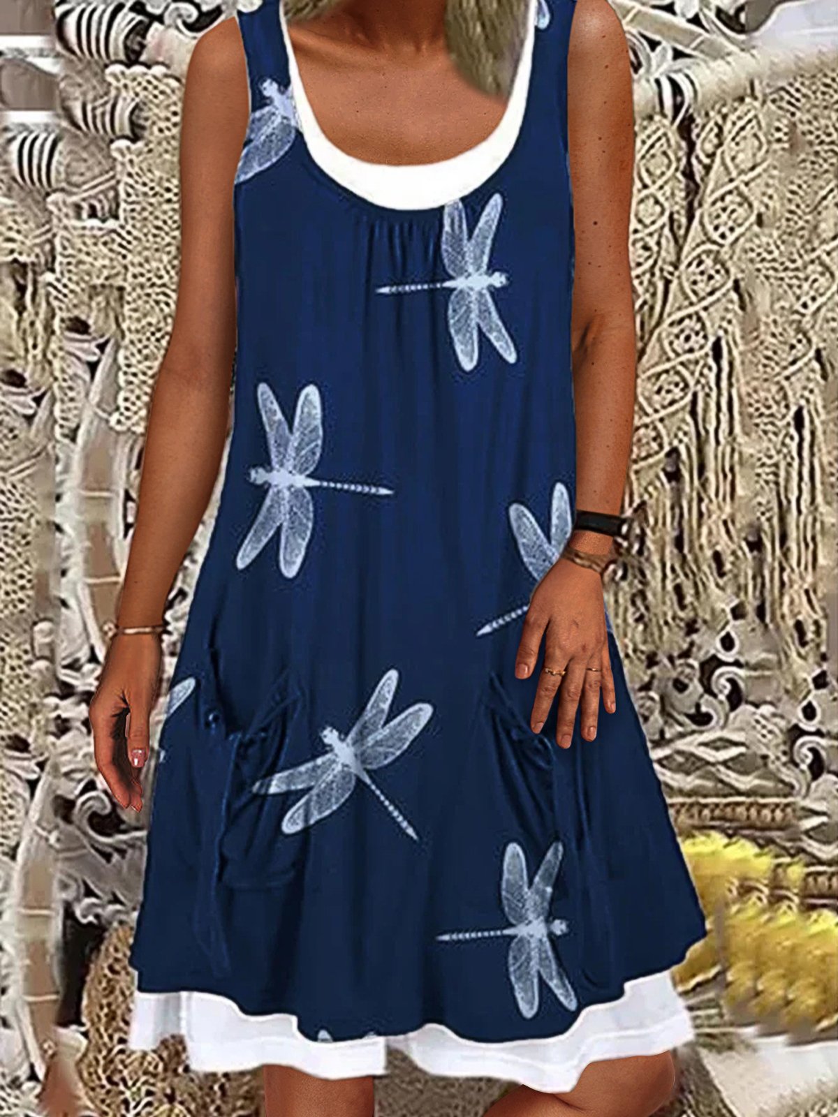 Pescoço tripulação Sem Manga Vestido
