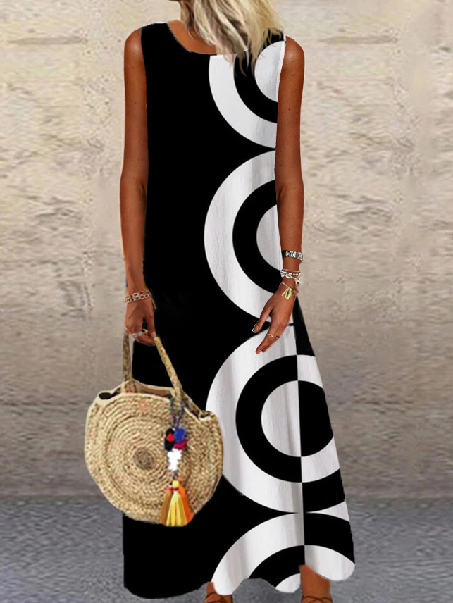 Casual Cor Quadra Tecelagem Vestido