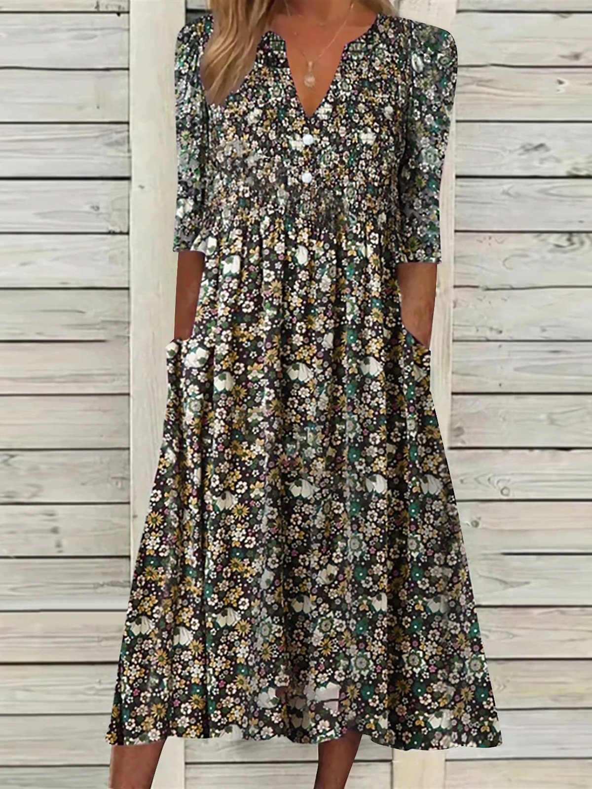Casual Manga Curta Tecido Vestido