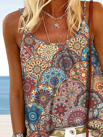 Geométrico Tribal Floral Impresso Férias Boêmio Casual Afrouxar Suspensório Tanque & Cami