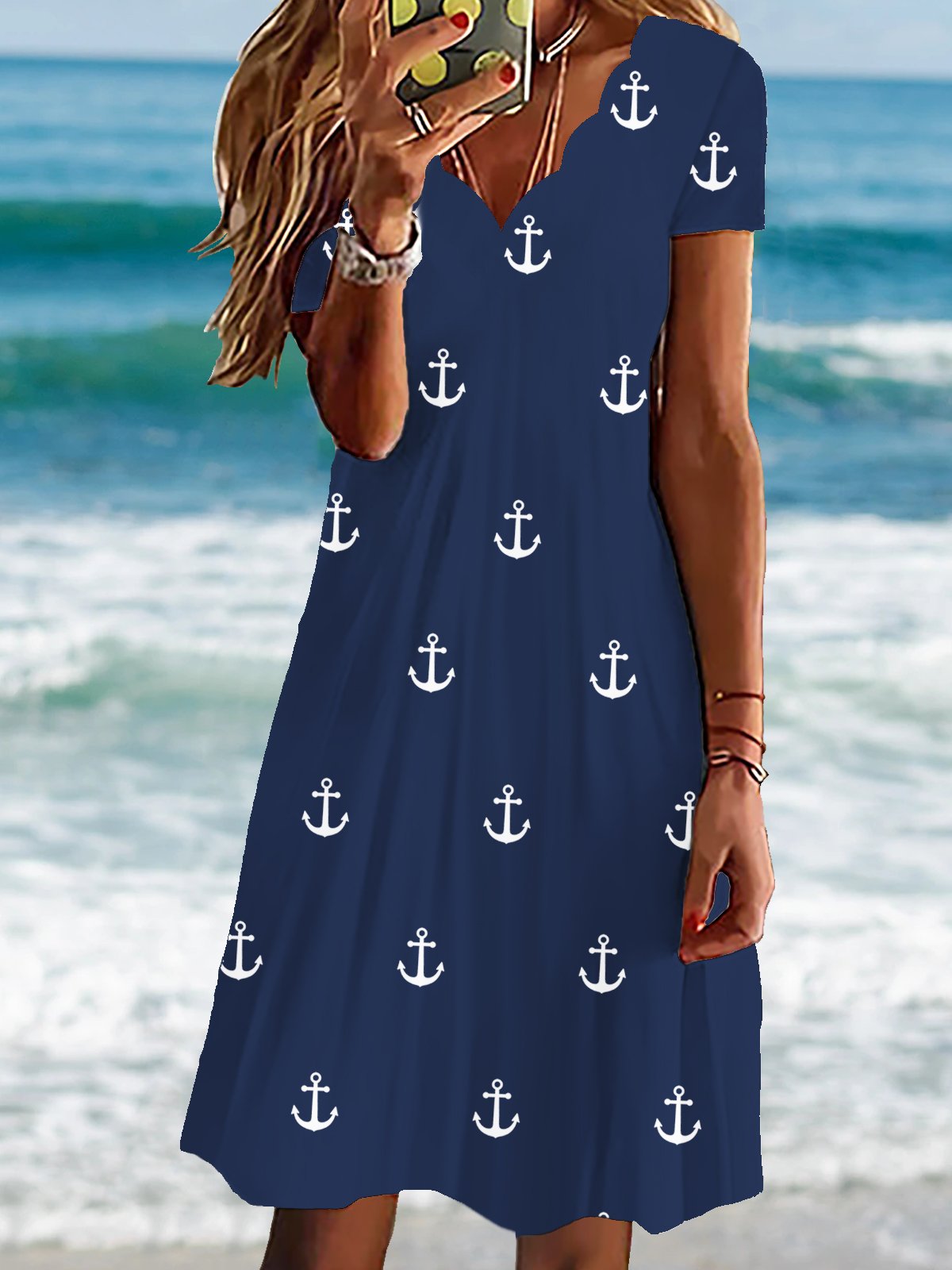 Afrouxar Casual Gola  V Manga Curta Malha Vestido