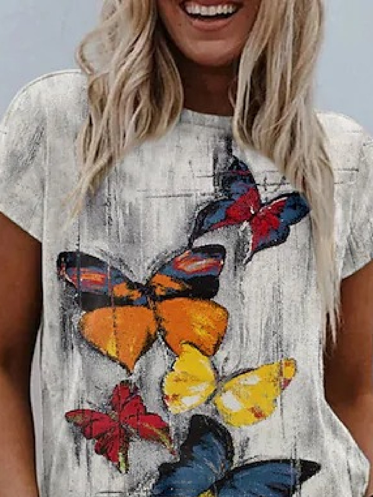 Casual Pescoço tripulação Borboleta Afrouxar Manga Curta Camisa