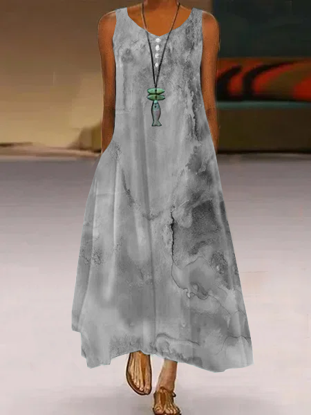 Casual Afrouxar Gola  V Sem Manga Tecido Vestido