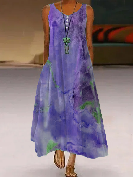 Casual Afrouxar Gola  V Sem Manga Tecido Vestido