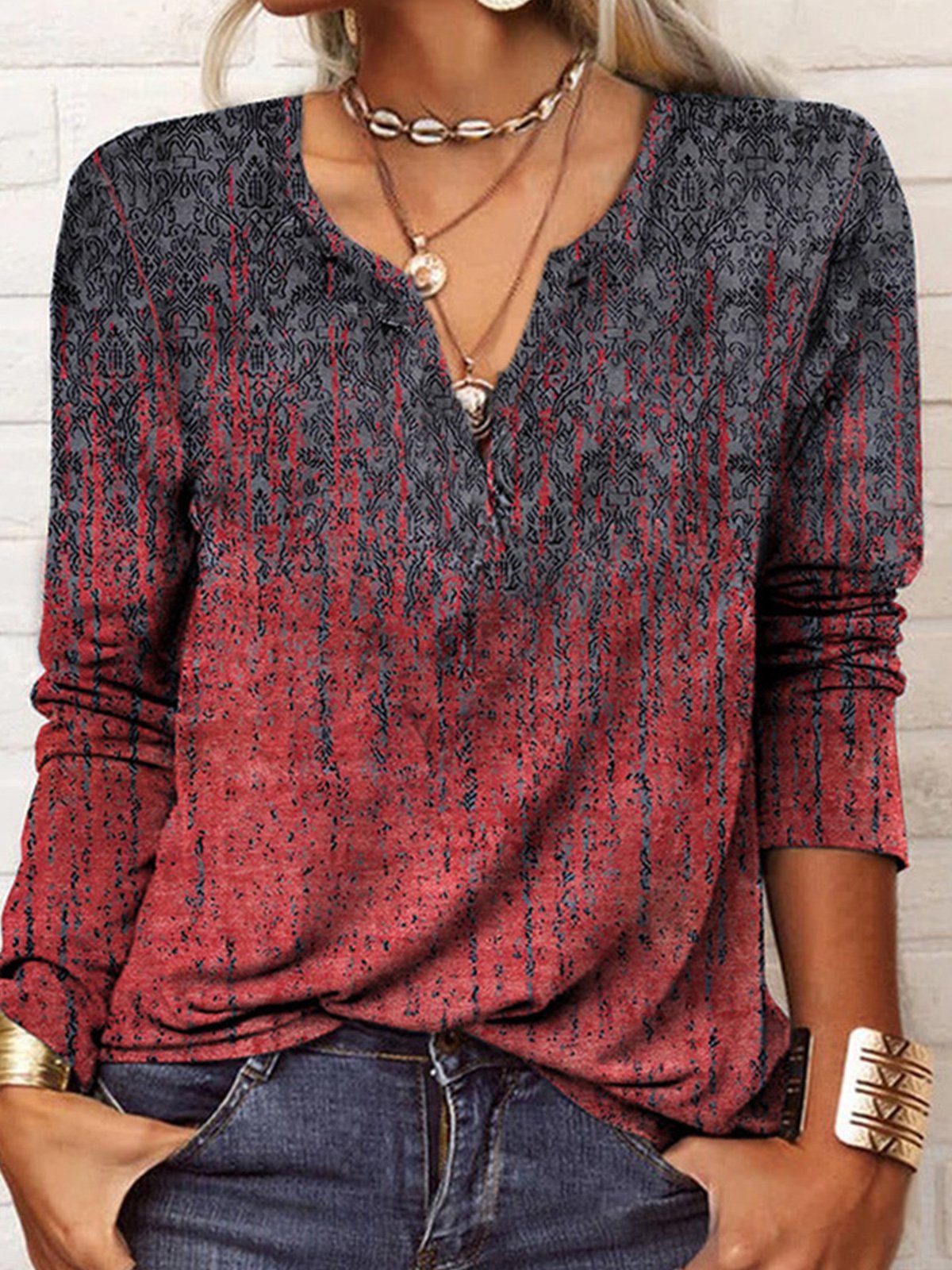 Étnico Retro Solto Camisa