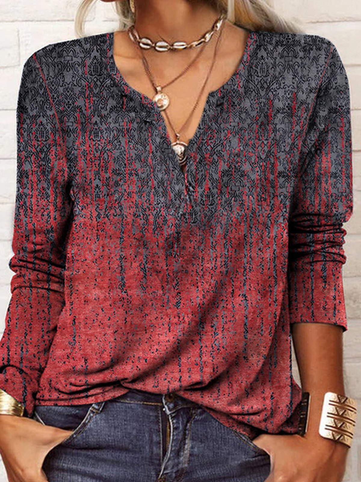 Étnico Retro Solto Camisa