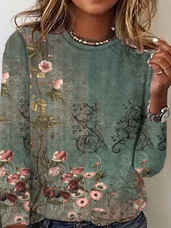 Casual Pescoço tripulação Floral Camisa
