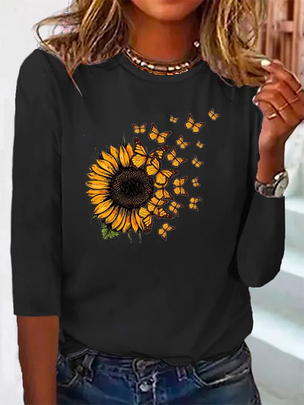 girassol Manga Comprida Pescoço tripulação Camisa