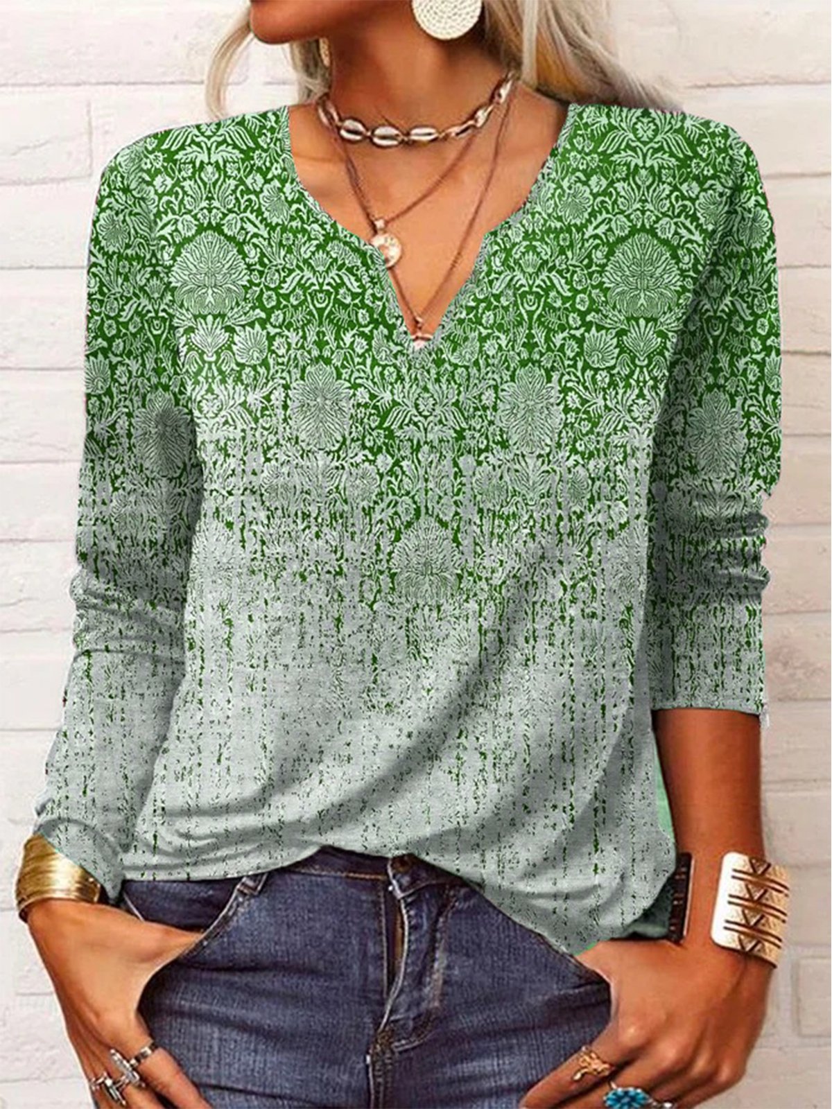 Étnico Manga Comprida Entalhado Casual Camisa