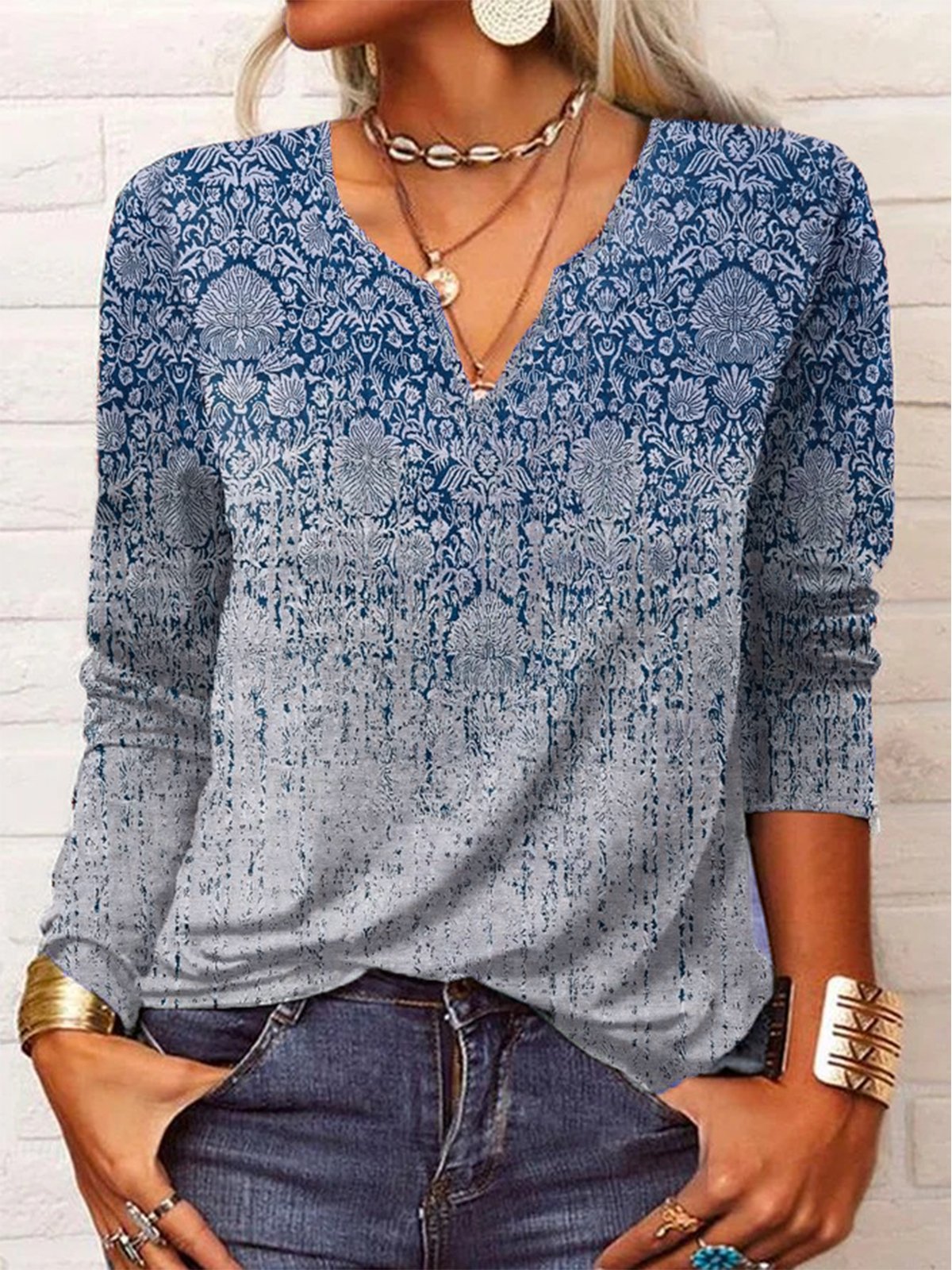 Étnico Manga Comprida Entalhado Casual Camisa
