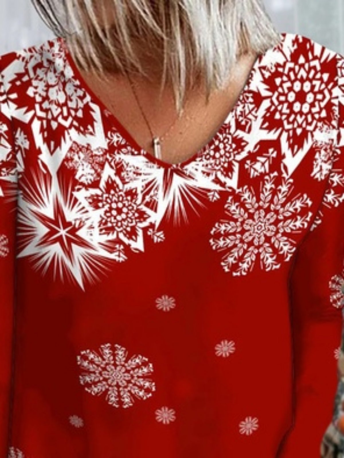 Natal Floco de neve Manga Comprida Gola  V Casual Camisa Túnica