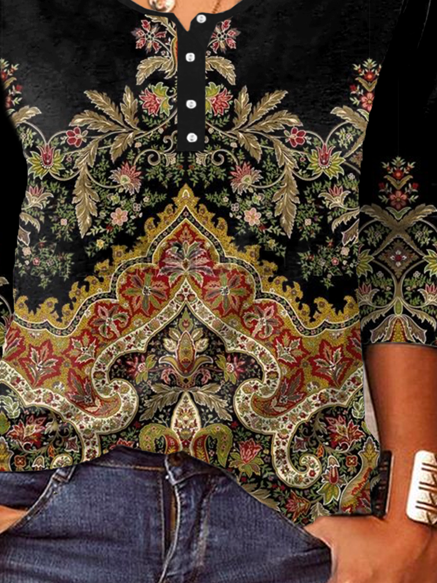 Pescoço tripulação Étnico Camisa