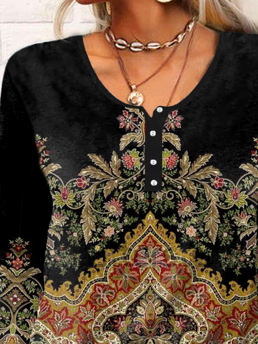 Pescoço tripulação Étnico Camisa