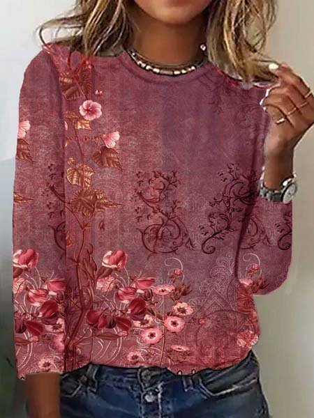 Casual Pescoço tripulação Floral Camisa