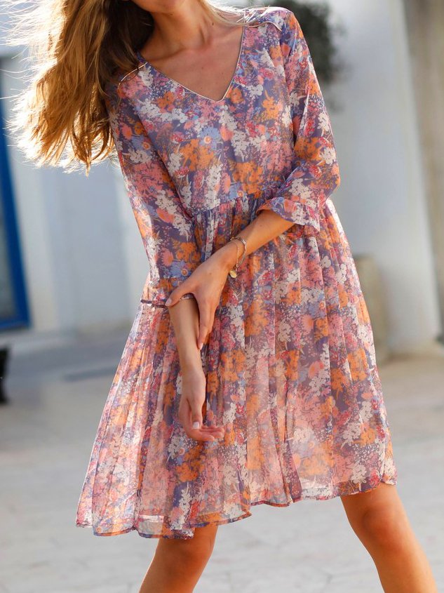 Disty Floral Solto Férias Vestido