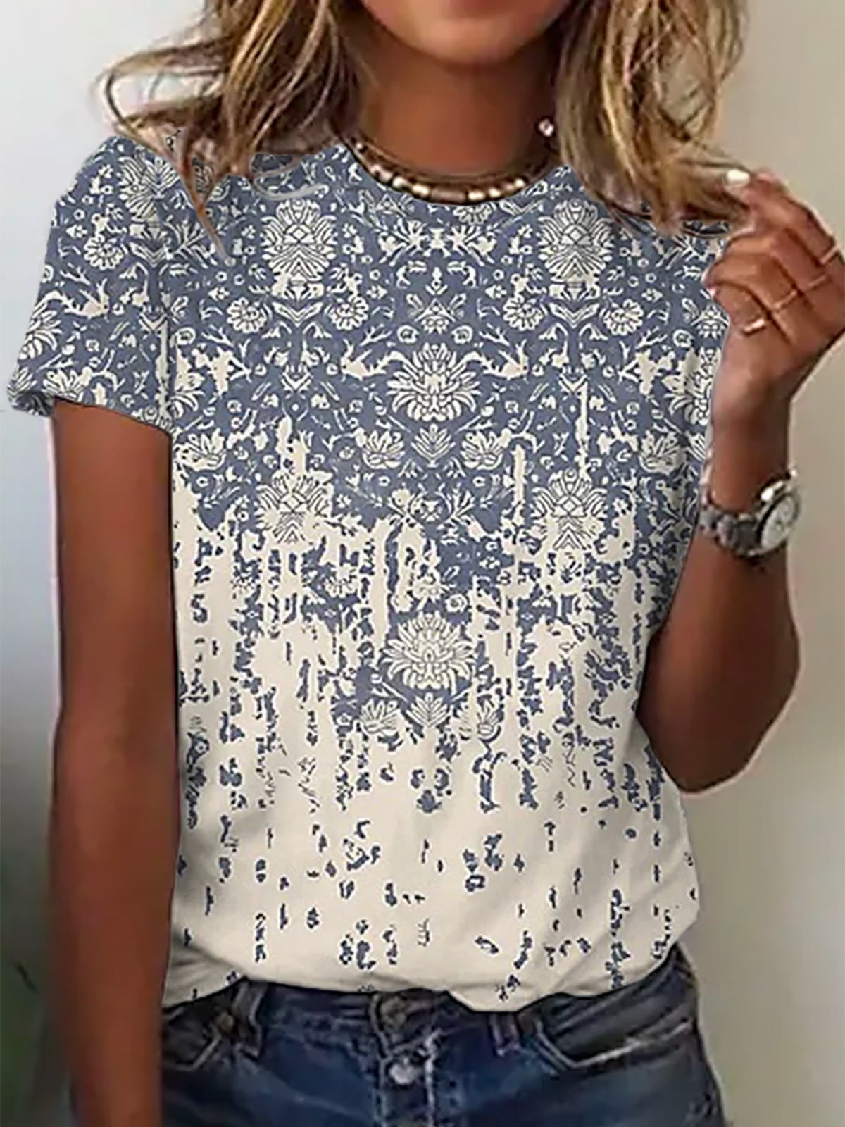 Étnico Solto Casual Jersey Camisa