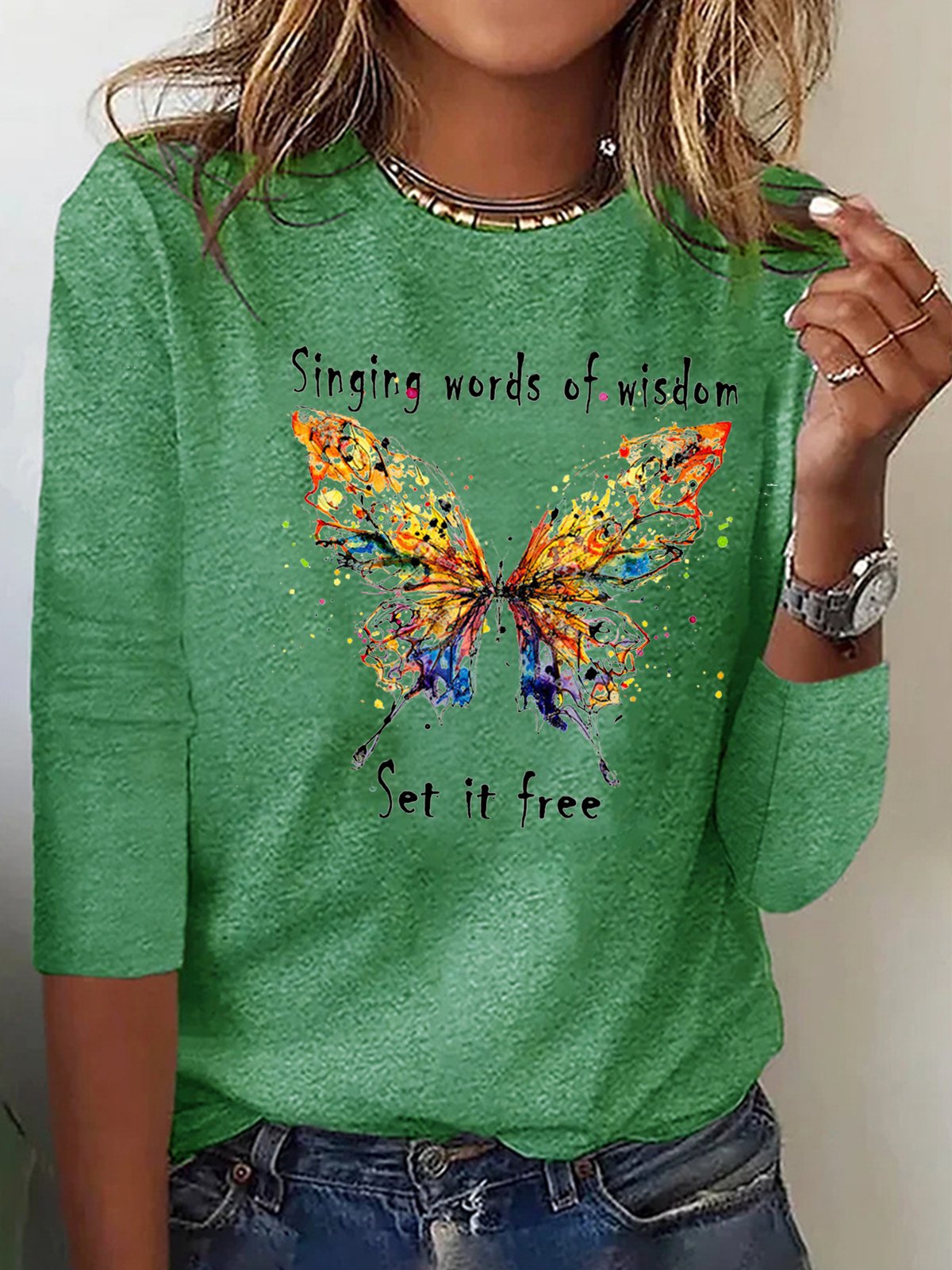 Borboleta Manga Comprida Solto Casual Camisa