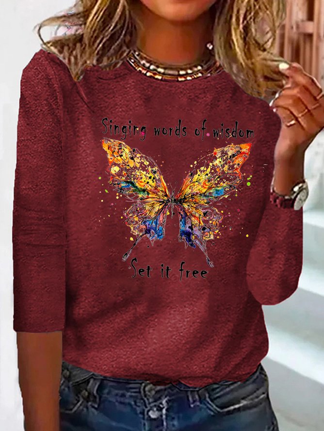 Borboleta Manga Comprida Solto Casual Camisa