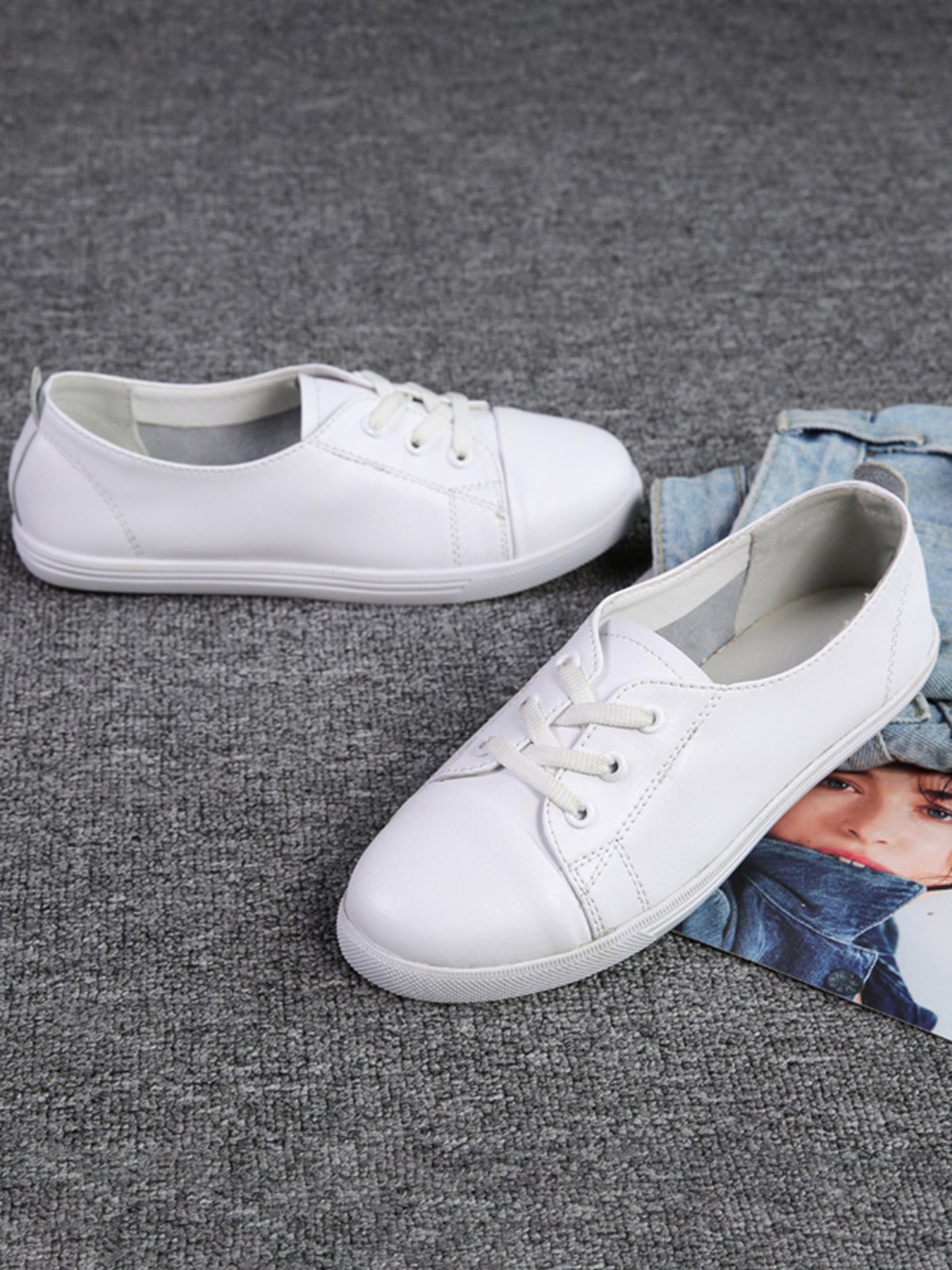 Couro Ultra fino Respirável Único suave Plano Casual Sapatilhas