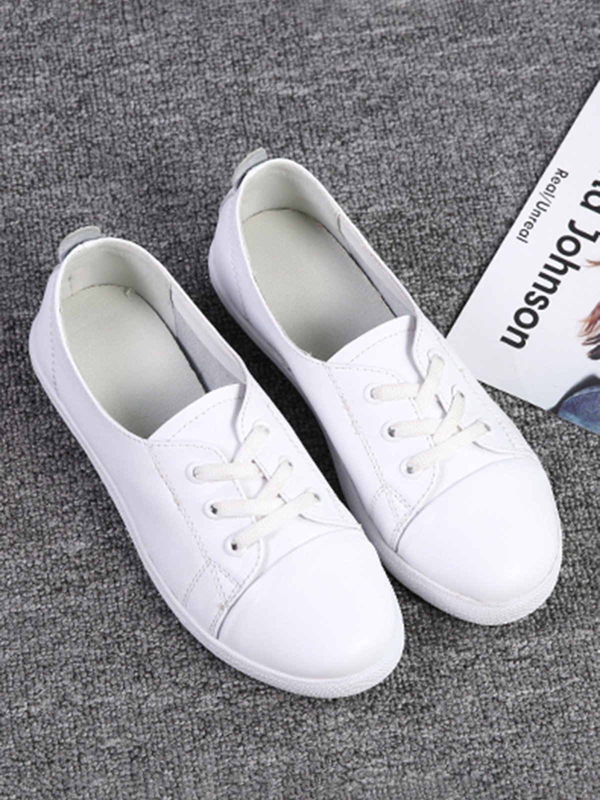 Couro Ultra fino Respirável Único suave Plano Casual Sapatilhas