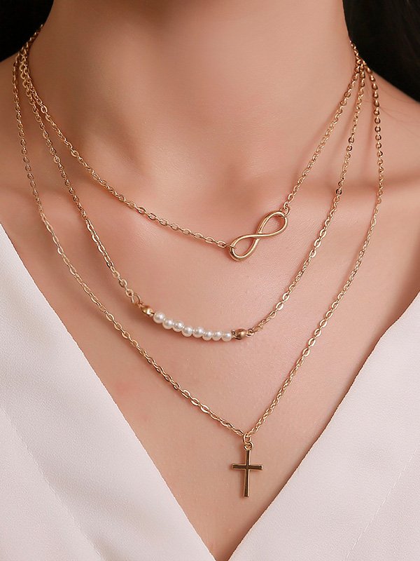 Casual Cruz Eternidade Padrão Pérola Em camadas Colar Vestido Feriado Joalheria