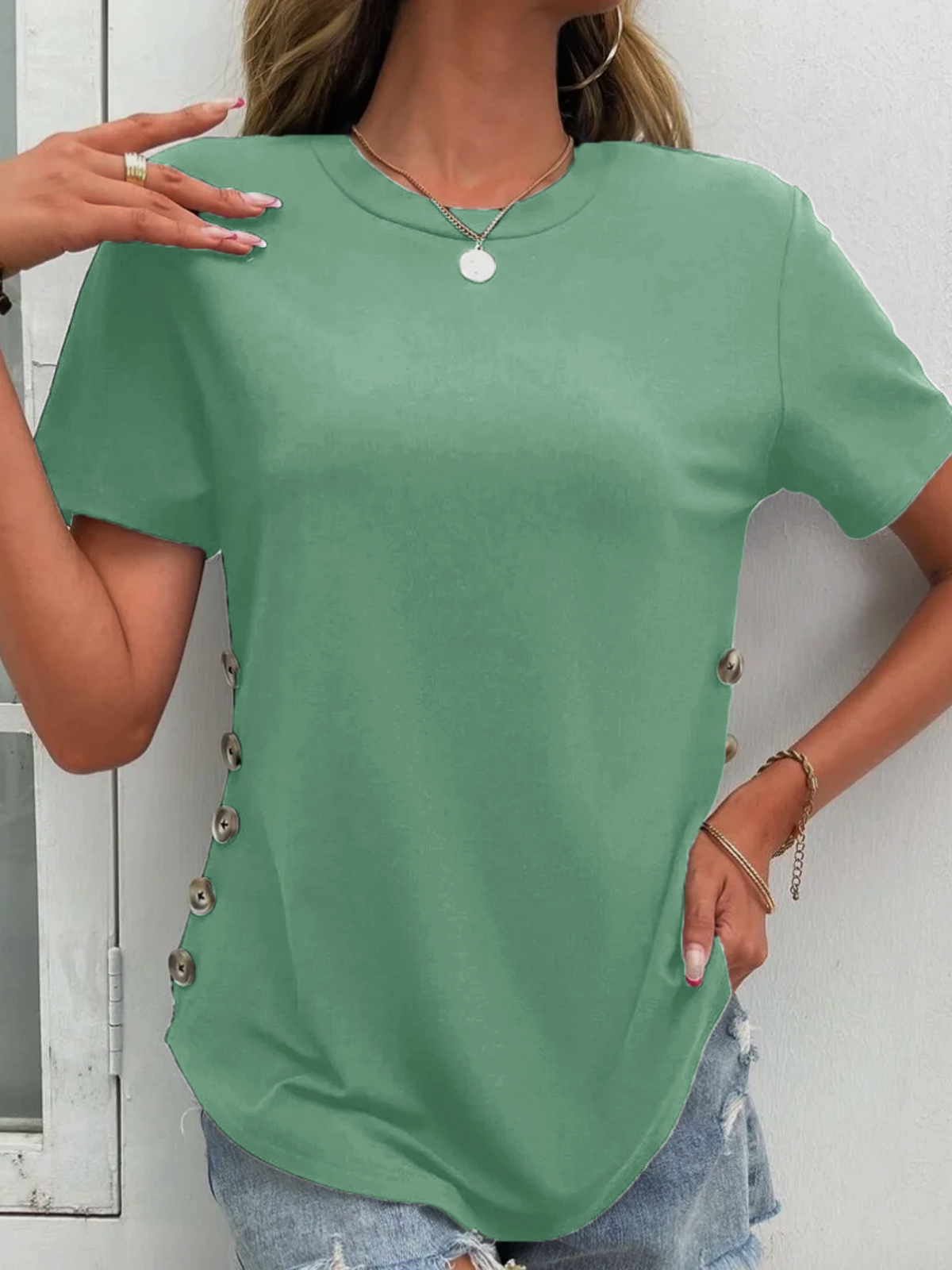 Pescoço tripulação Casual Simples Regular Ajustar Camisa