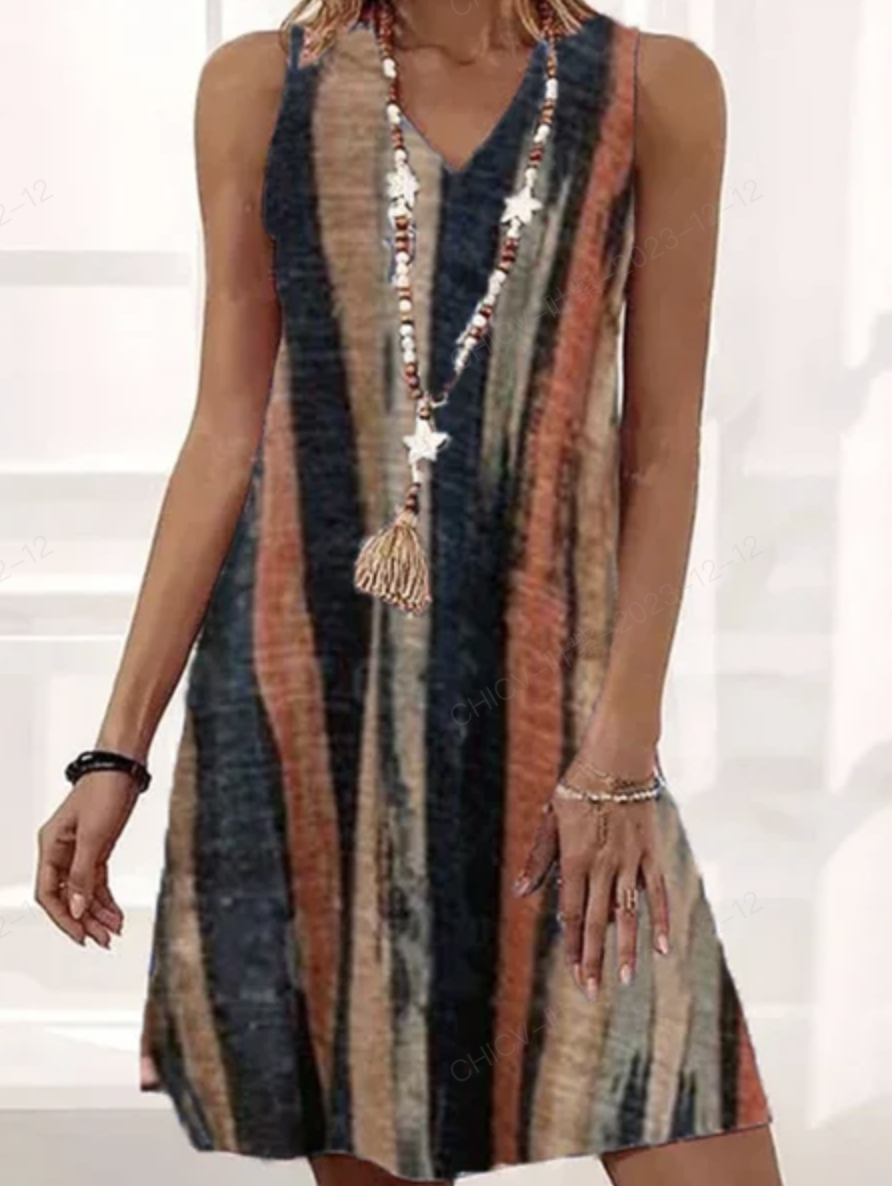 Casual Listrado Sem Manga Tecelagem Vestido