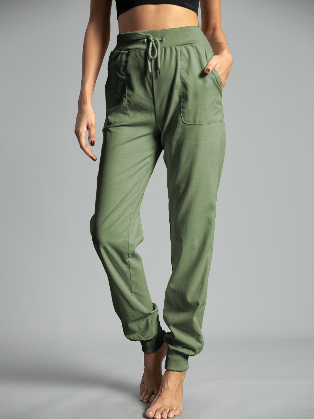 Cor Sólida Bambu Casual Calças