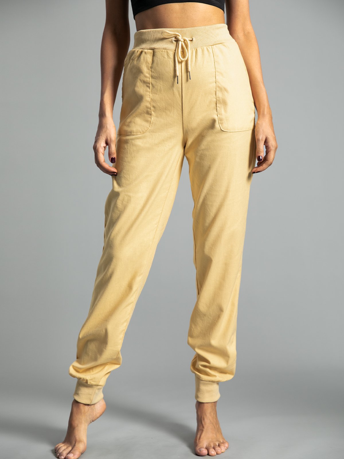 Cor Sólida Bambu Casual Calças