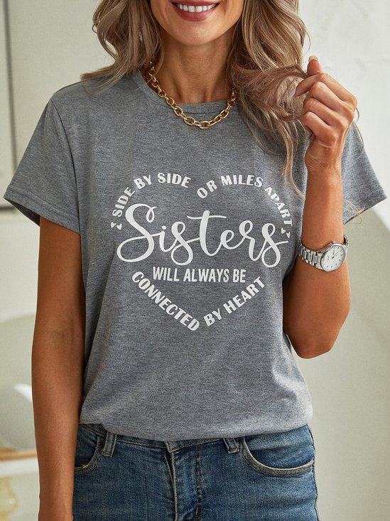 Casual Pescoço tripulação Manga Curta Solto Letras de texto Camisa