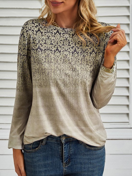Impresso Manga Comprida Casual Camisa