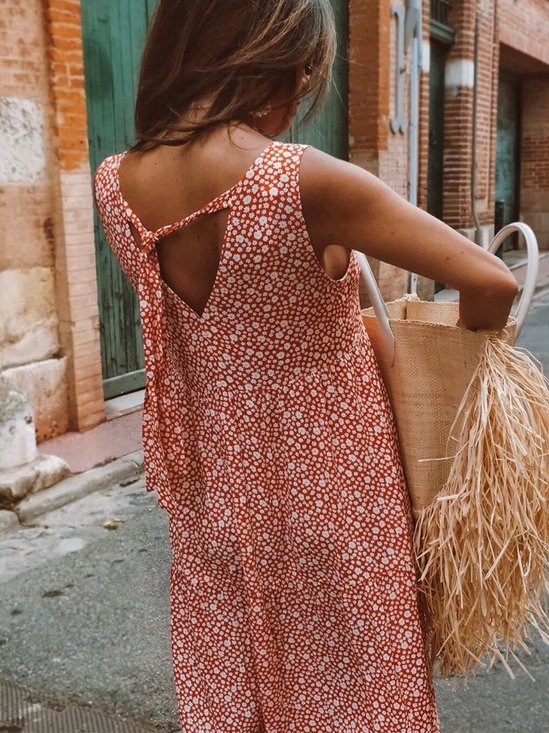 boêmio Feriado Algodão Floral Vestido