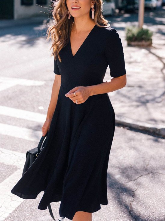 Casual Manga Curta Gola  V Vestido