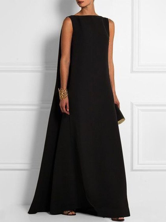 Simples Sem Manga Pescoço tripulação Casual Tecelagem Vestido