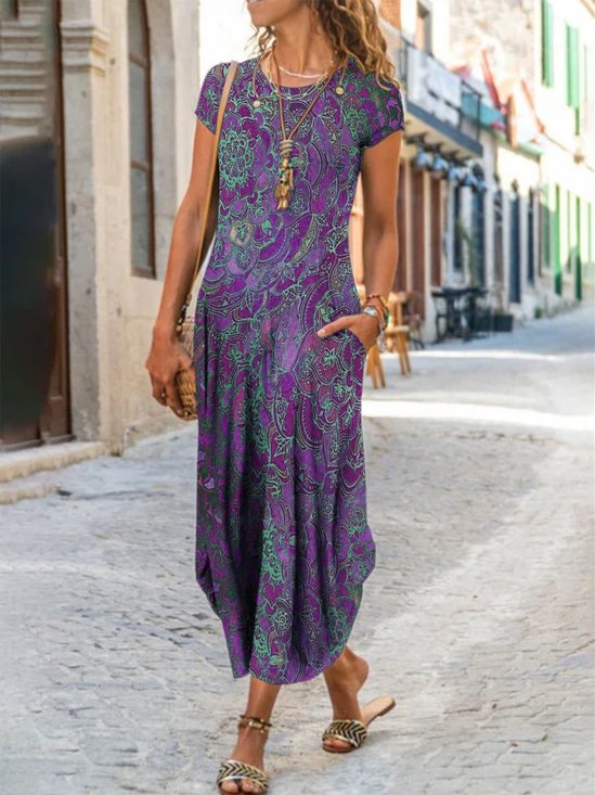 Casual Linha-A Manga Curta Ombre / Tie-Dye Tricô Vestido