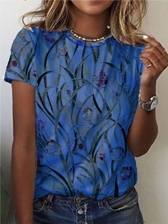 Pescoço tripulação Manga Curta Casual Camisa