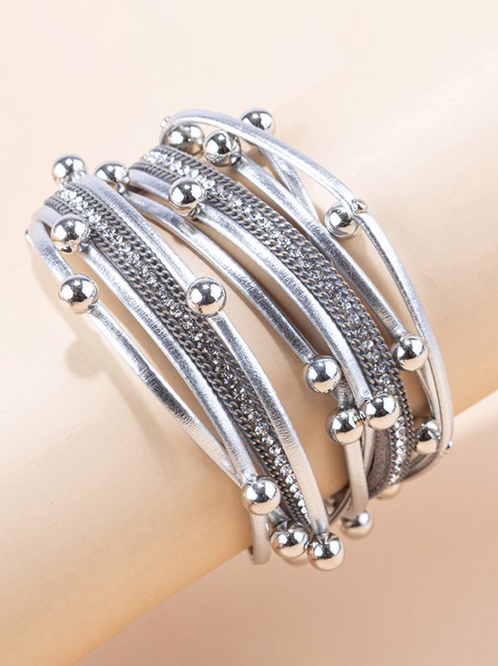 Rétro Strass metal bola Pu pulseira