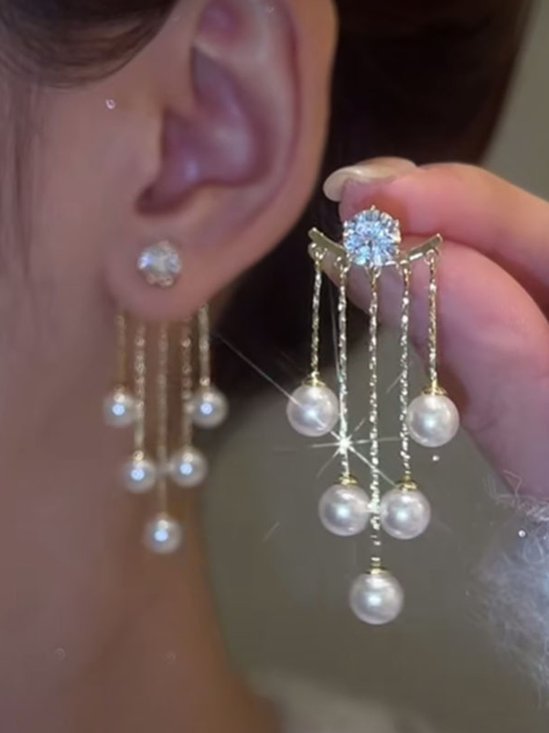Pérola Borla Strass brincos