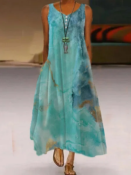 Casual Afrouxar Gola  V Sem Manga Tecido Vestido